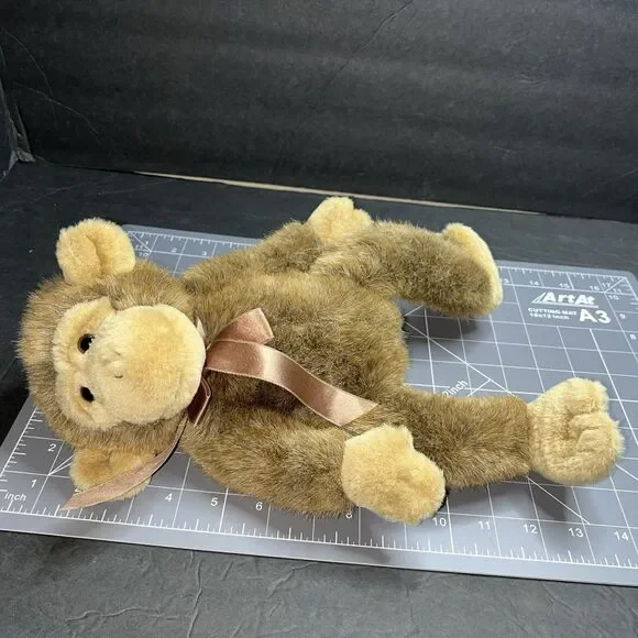 Russ Berrie “Jimby” Monkey Brown Monkey With Ribbon Bow VTG Stuffed Animal Toy - Picture 7 of 10